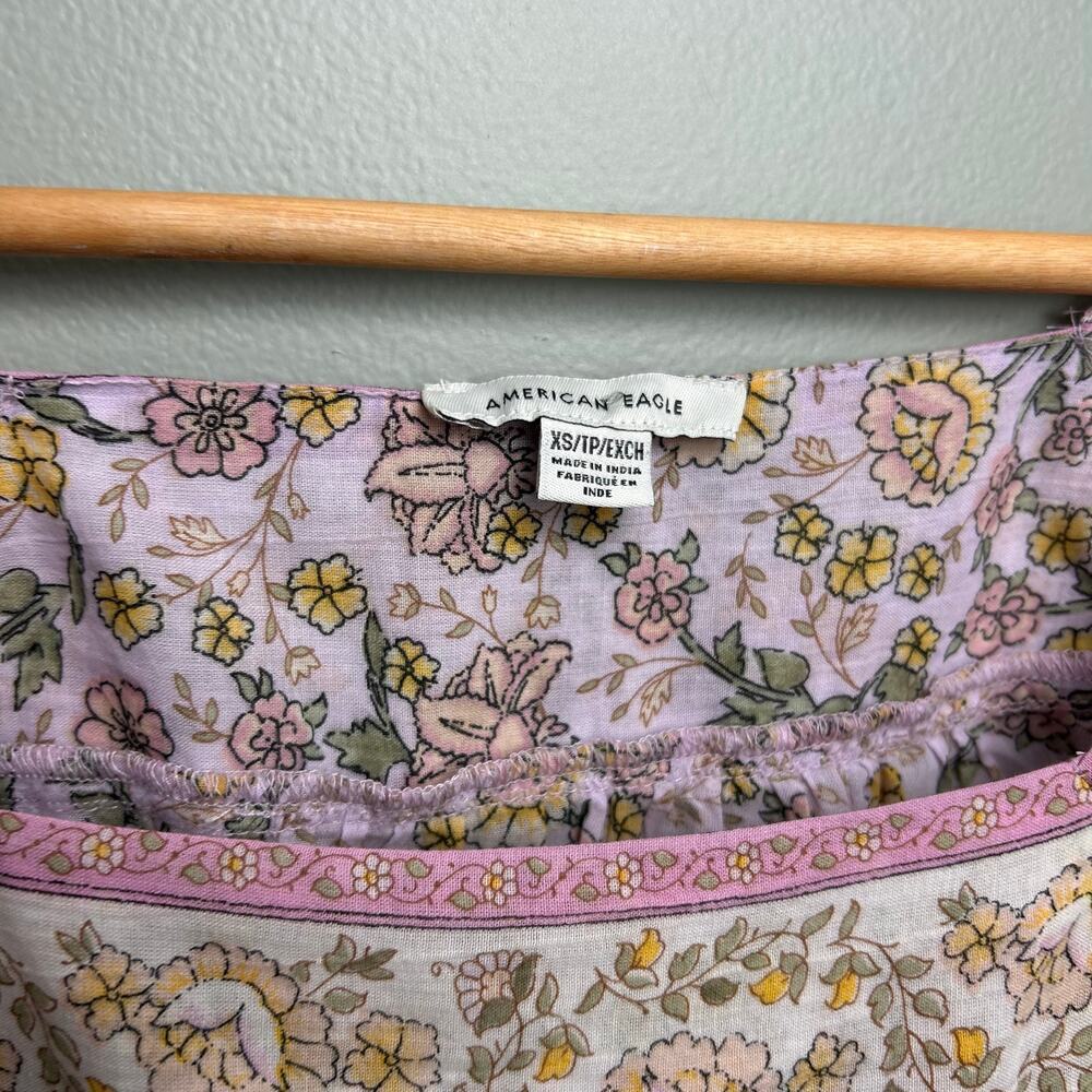 American Eagle Pink Yellow Floral Boho Peasant Top Long Sleeve Blouse size XS - Picture 8 of 8